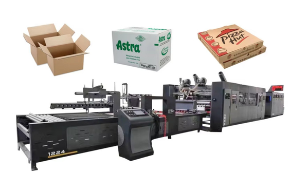لوحة مدرجة في الخط 4 طابعة Flexo ملونة Slotter Die Cutter Folder Bundle Machine